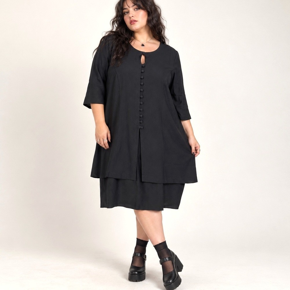 VTG 90s S.L. Fashions Black Lagenlook Dress 20 Whimsigoth Made In USA